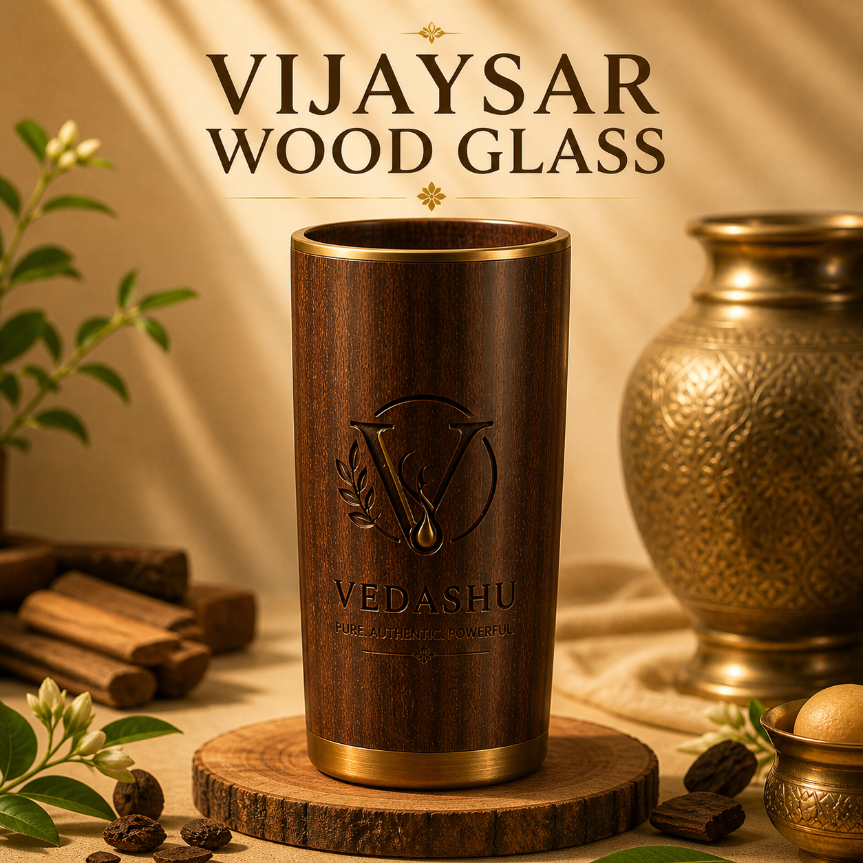 Vijaysar Wooden Glass Ayurvedic Diabetes Control Tumbler by Vedashu