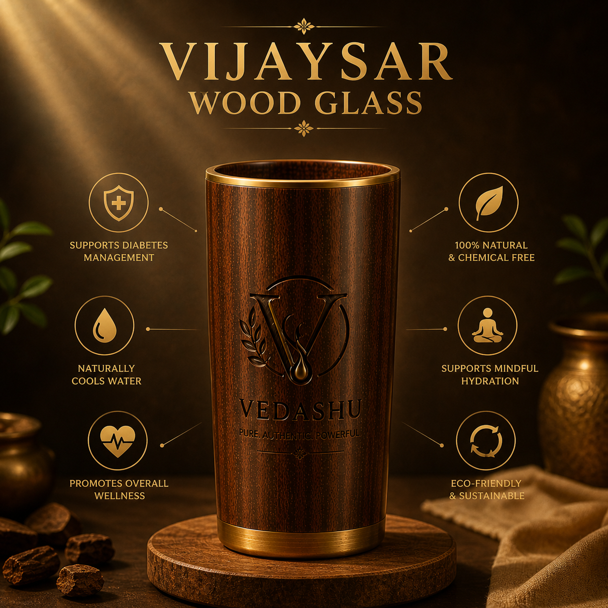 Benefits of Vijaysar wooden glass for diabetes – natural herbal beaker for Ayurvedic water drinking