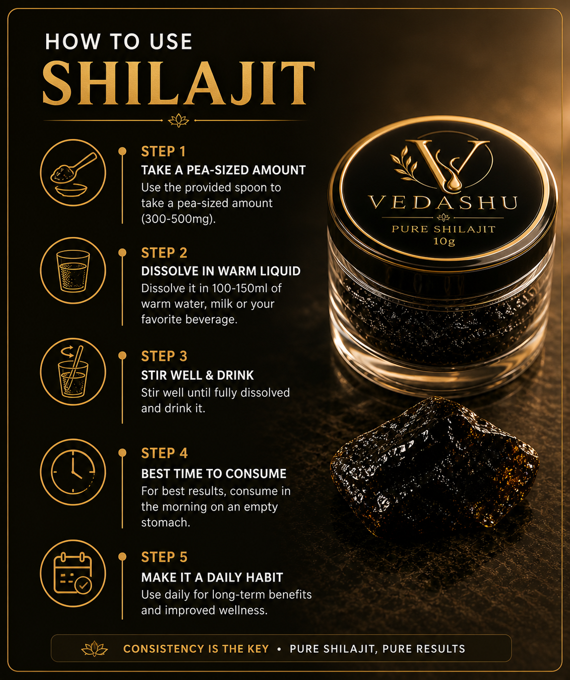 Vedashu Kashmiri Shilajit Resin 20g – Pure Himalayan Shilajit for Strength and Energy