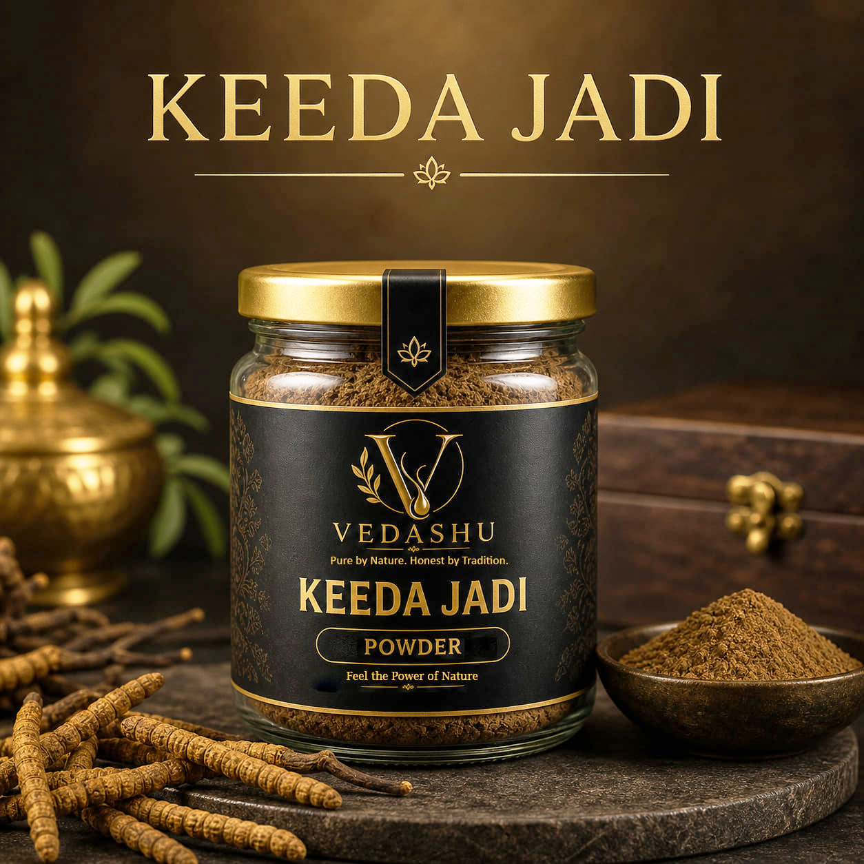 Vedashu Keeda Jadi Powder 100g +20g extra – Natural Cordyceps for Stamina and Energy