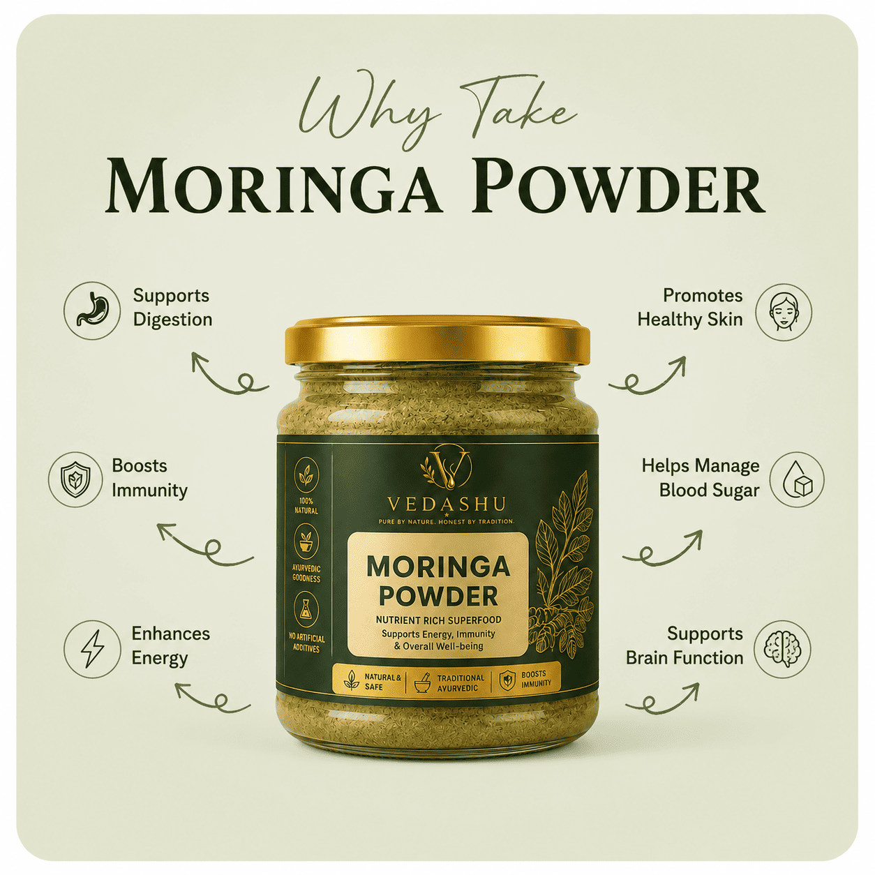 VEDASHU Moringa Powder – Natural Superfood for Energy, Immunity & Daily Wellness - Image 2