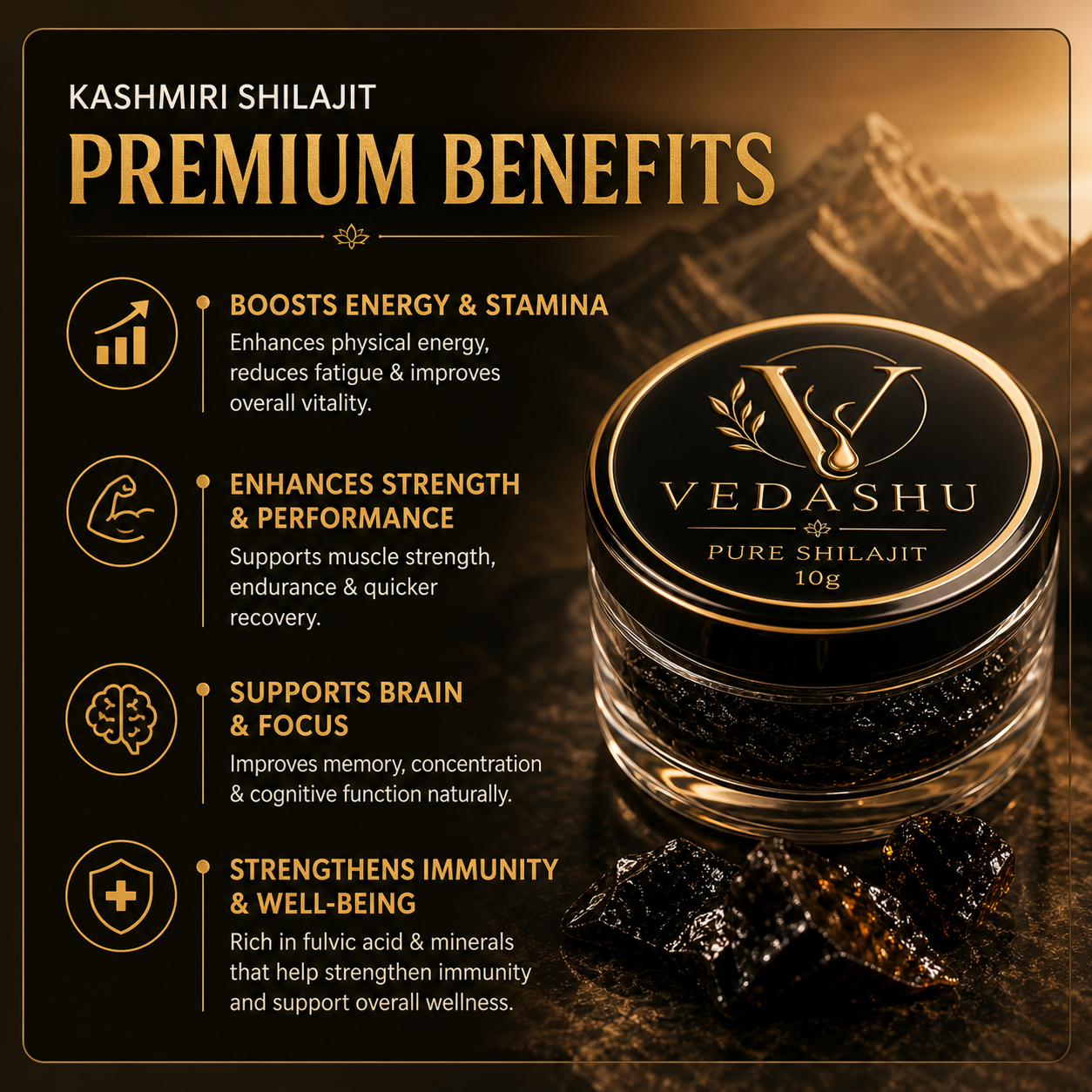 Vedashu Kashmiri Shilajit Resin 20g – Pure Himalayan Shilajit for Strength and Energy