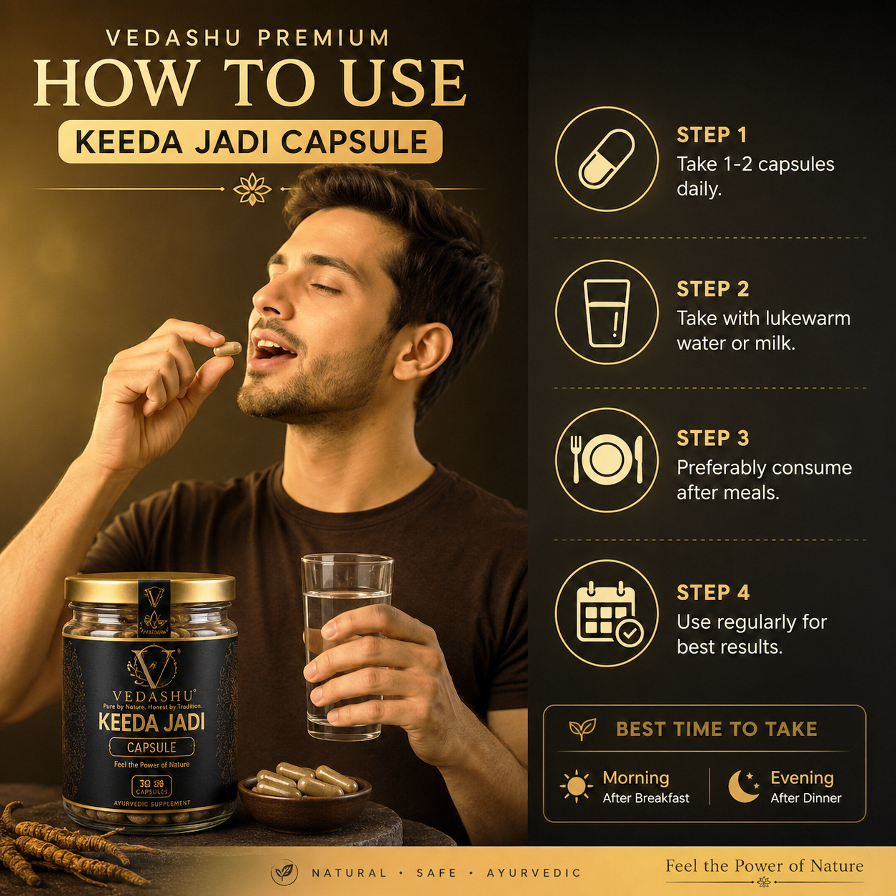 Vedashu Premium Keeda Jadi Capsule – Natural Ayurvedic Wellness Formula